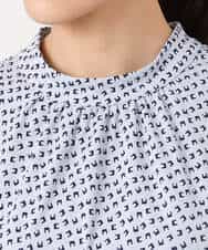 F1KGD31140 MK MICHEL KLEIN(小さいサイズ)(メゾン ドゥ サンク) 【小さいサイズ】幾何柄ジャージーカットソー/洗濯機で洗える ライトブルー