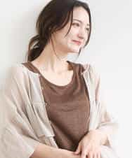 F1KGD32045 MK MICHEL KLEIN(小さいサイズ)(メゾン ドゥ サンク) 【小さいサイズ】ラメタンクトップ/UVカット/洗濯機で洗える ブラウン