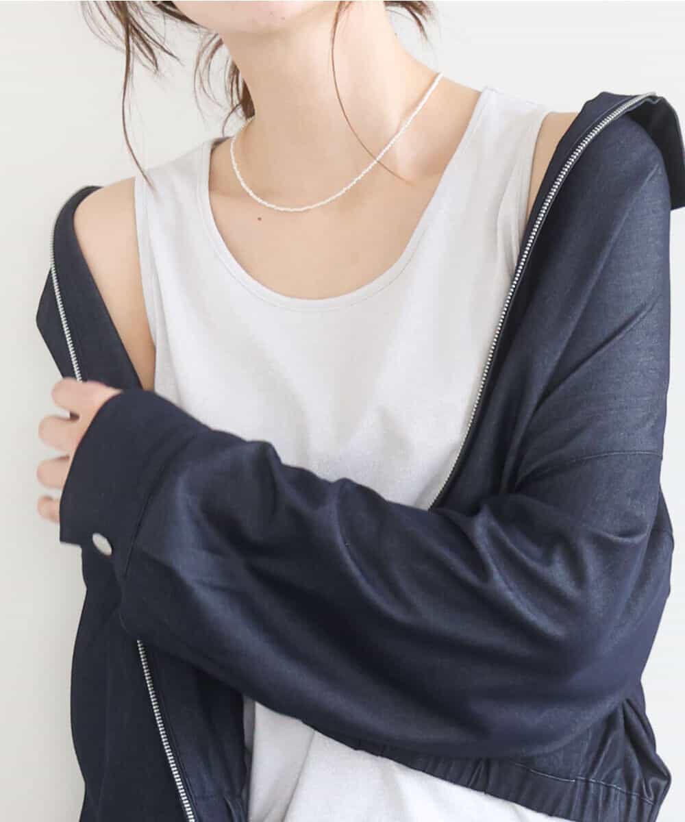 F1KGD32045 MK MICHEL KLEIN(小さいサイズ)(メゾン ドゥ サンク) 【小さいサイズ】ラメタンクトップ/UVカット/洗濯機で洗える シルバー