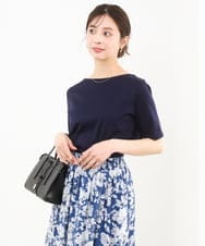 F1KGD33090 MK MICHEL KLEIN(小さいサイズ)(メゾン ドゥ サンク) 【小さいサイズ】シルケットフライス半袖カットソー/洗える ネイビー