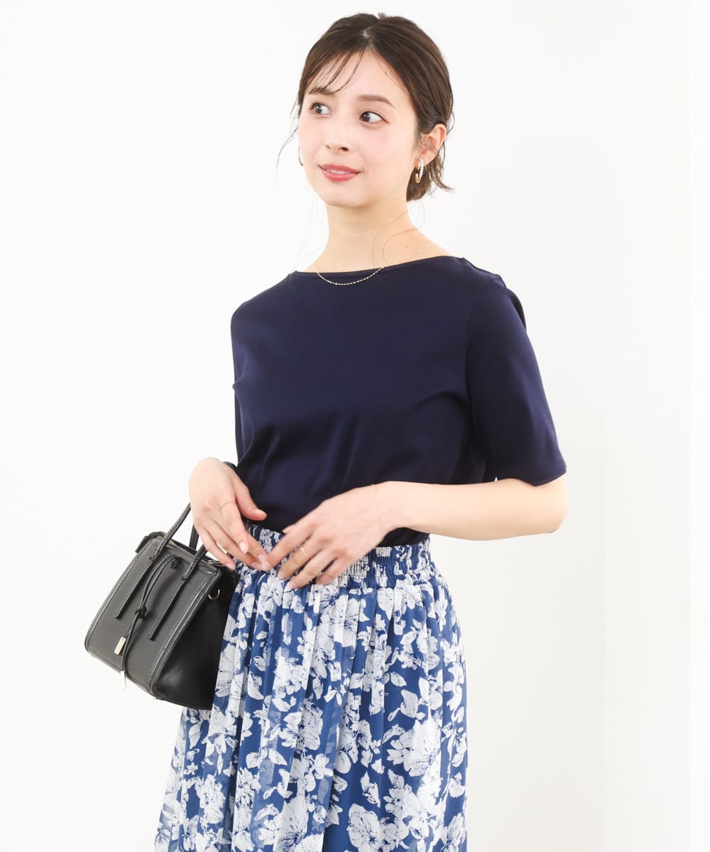 F1KGD33090 MK MICHEL KLEIN(小さいサイズ)(メゾン ドゥ サンク) 【小さいサイズ】シルケットフライス半袖カットソー/洗える ネイビー