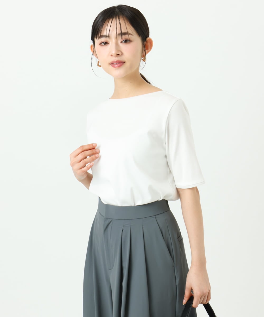 F1KGD33090 MK MICHEL KLEIN(小さいサイズ)(メゾン ドゥ サンク) 【小さいサイズ】シルケットフライス半袖カットソー/洗える ホワイト