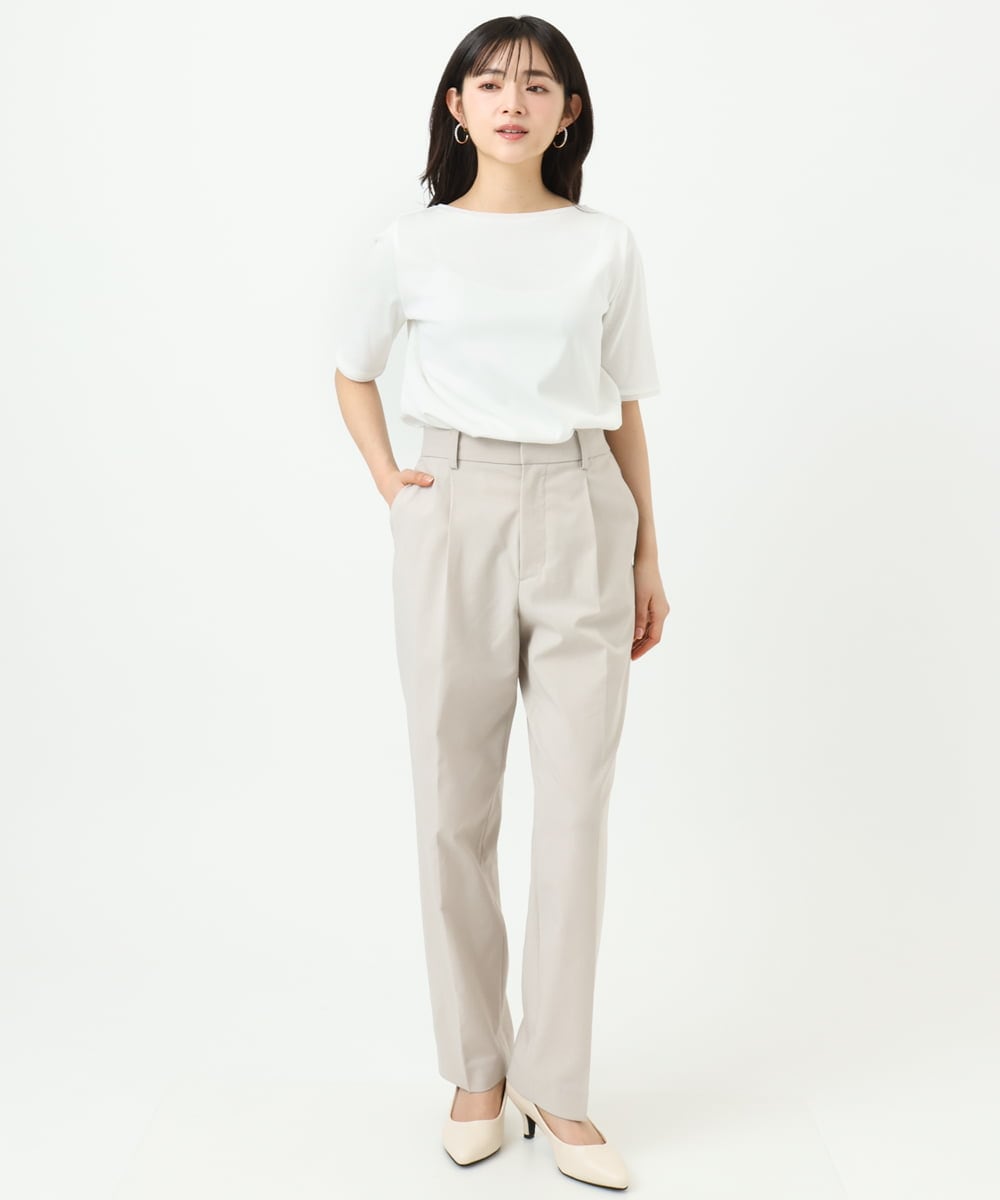 F1KGD33090 MK MICHEL KLEIN(小さいサイズ)(メゾン ドゥ サンク) 【小さいサイズ】シルケットフライス半袖カットソー/洗える ホワイト