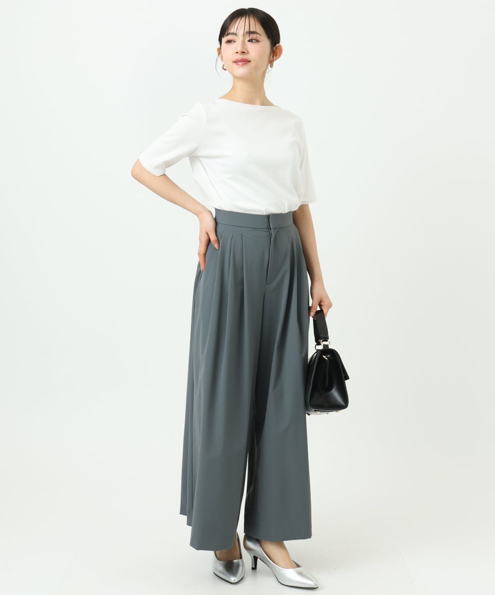 F1KGD33090 MK MICHEL KLEIN(小さいサイズ)(メゾン ドゥ サンク) 【小さいサイズ】シルケットフライス半袖カットソー/洗える ホワイト