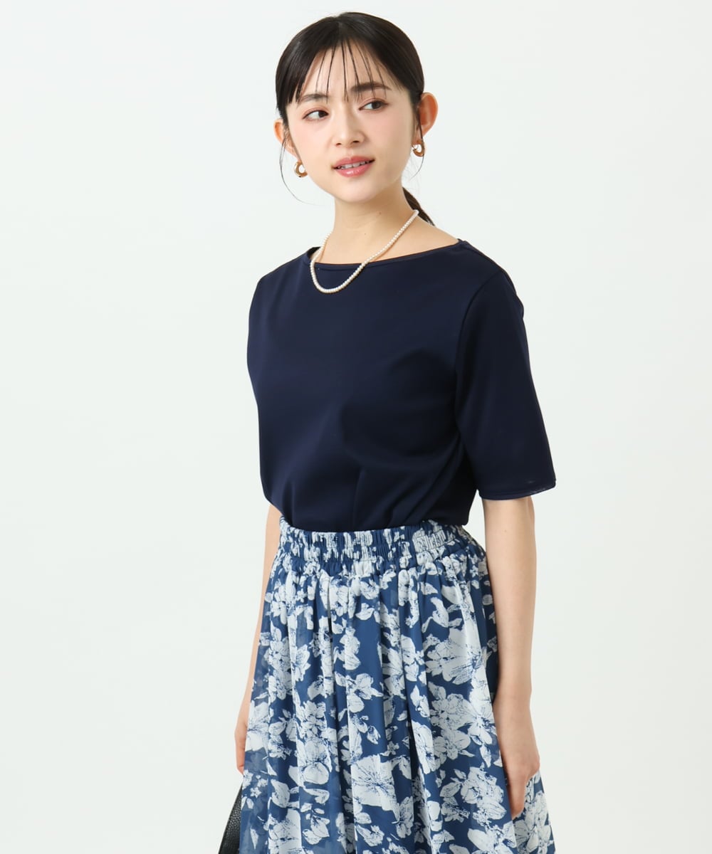 F1KGD33090 MK MICHEL KLEIN(小さいサイズ)(メゾン ドゥ サンク) 【小さいサイズ】シルケットフライス半袖カットソー/洗える ホワイト