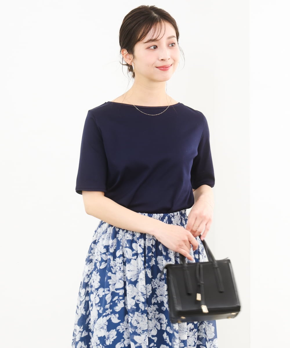 F1KGD33090 MK MICHEL KLEIN(小さいサイズ)(メゾン ドゥ サンク) 【小さいサイズ】シルケットフライス半袖カットソー/洗える ホワイト