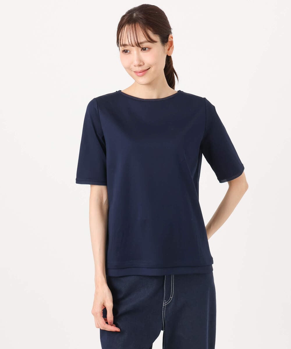 F1KGD33090 MK MICHEL KLEIN(小さいサイズ)(メゾン ドゥ サンク) 【小さいサイズ】シルケットフライス半袖カットソー/洗える ホワイト