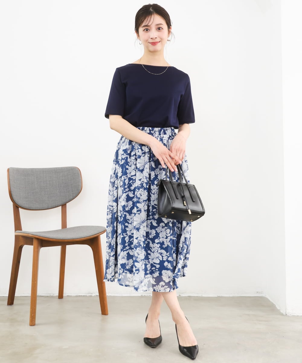 F1KGD33090 MK MICHEL KLEIN(小さいサイズ)(メゾン ドゥ サンク) 【小さいサイズ】シルケットフライス半袖カットソー/洗える ホワイト