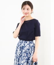 F1KGD33090 MK MICHEL KLEIN(小さいサイズ)(メゾン ドゥ サンク) 【小さいサイズ】シルケットフライス半袖カットソー/洗える ホワイト