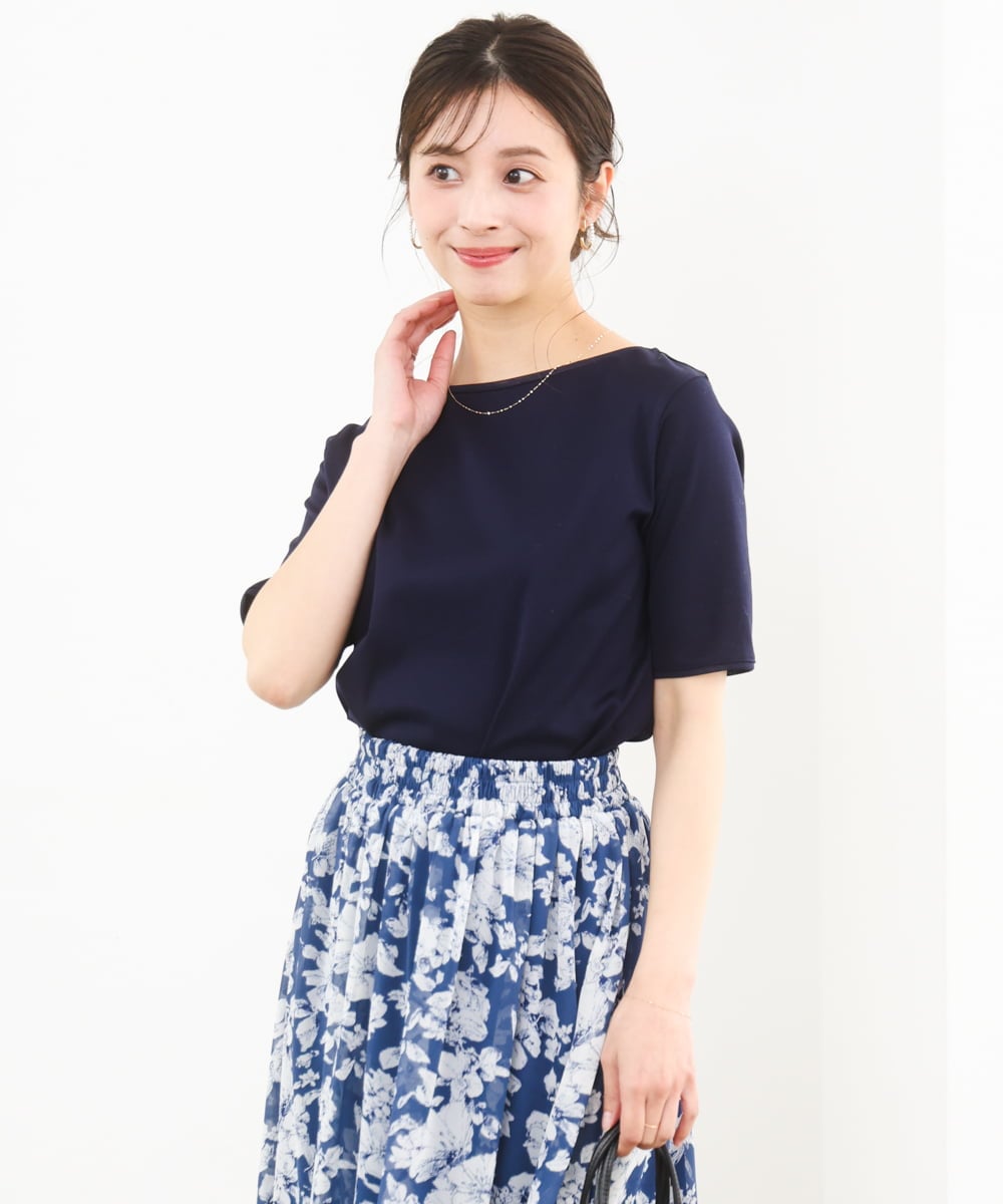 F1KGD33090 MK MICHEL KLEIN(小さいサイズ)(メゾン ドゥ サンク) 【小さいサイズ】シルケットフライス半袖カットソー/洗える ホワイト