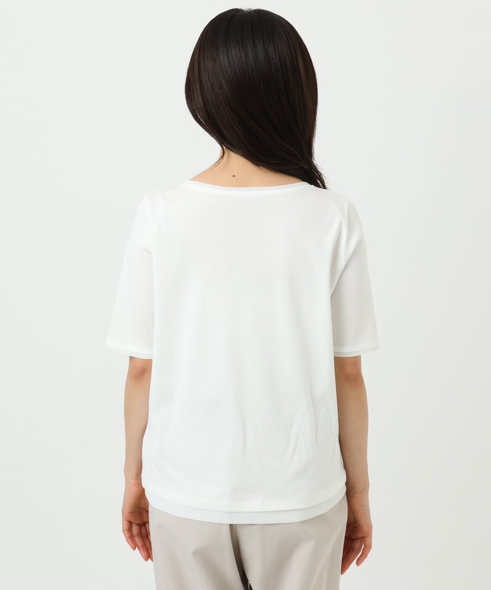 F1KGD33090 MK MICHEL KLEIN(小さいサイズ)(メゾン ドゥ サンク) 【小さいサイズ】シルケットフライス半袖カットソー/洗える ホワイト