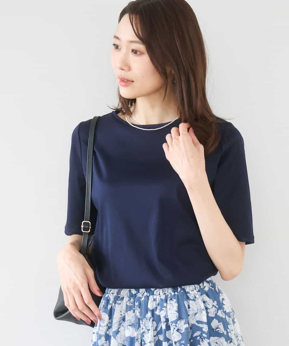 F1KGD33090 MK MICHEL KLEIN(小さいサイズ)(メゾン ドゥ サンク) 【小さいサイズ】シルケットフライス半袖カットソー/洗える ネイビー