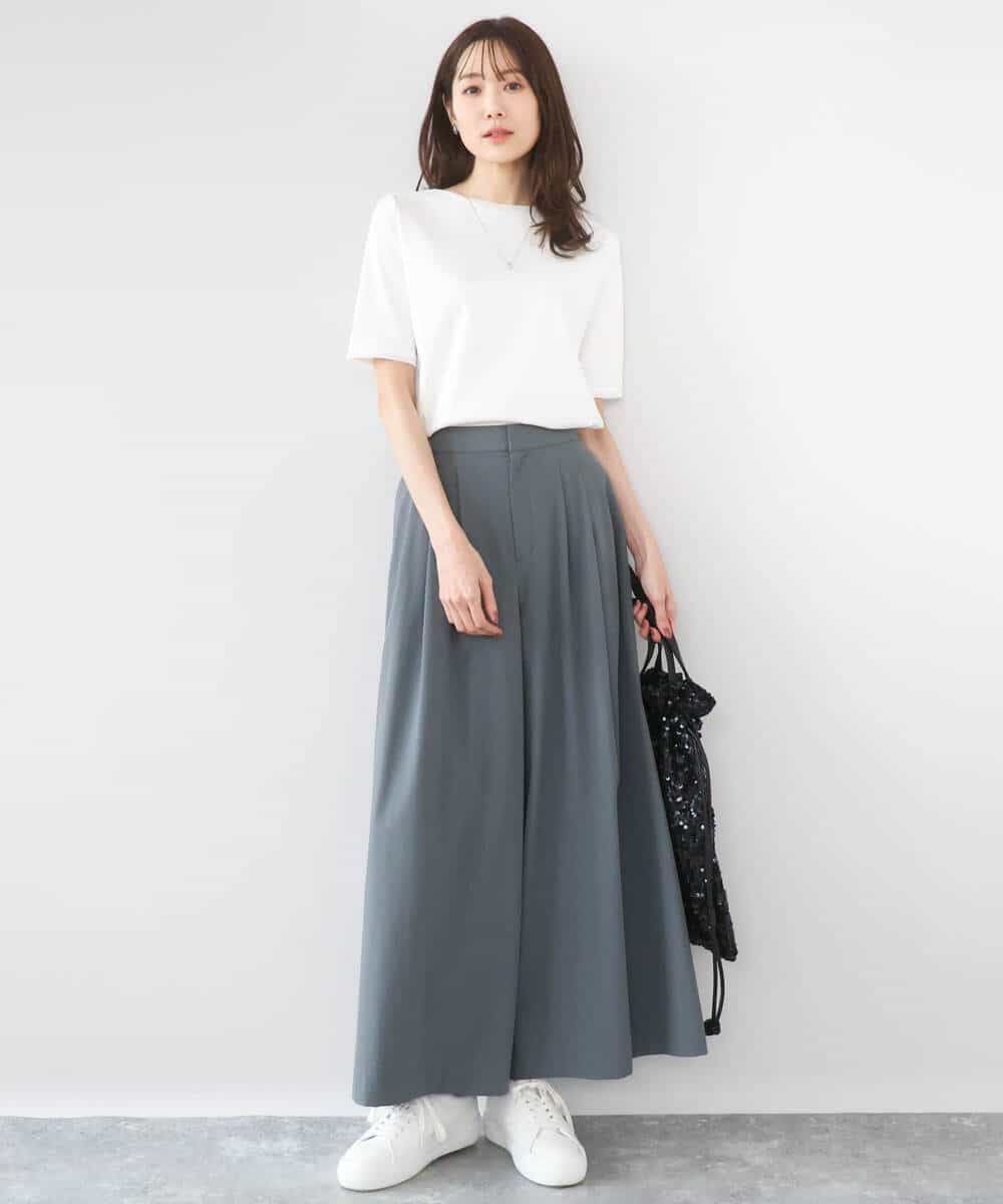 F1KGD33090 MK MICHEL KLEIN(小さいサイズ)(メゾン ドゥ サンク) 【小さいサイズ】シルケットフライス半袖カットソー/洗える ホワイト