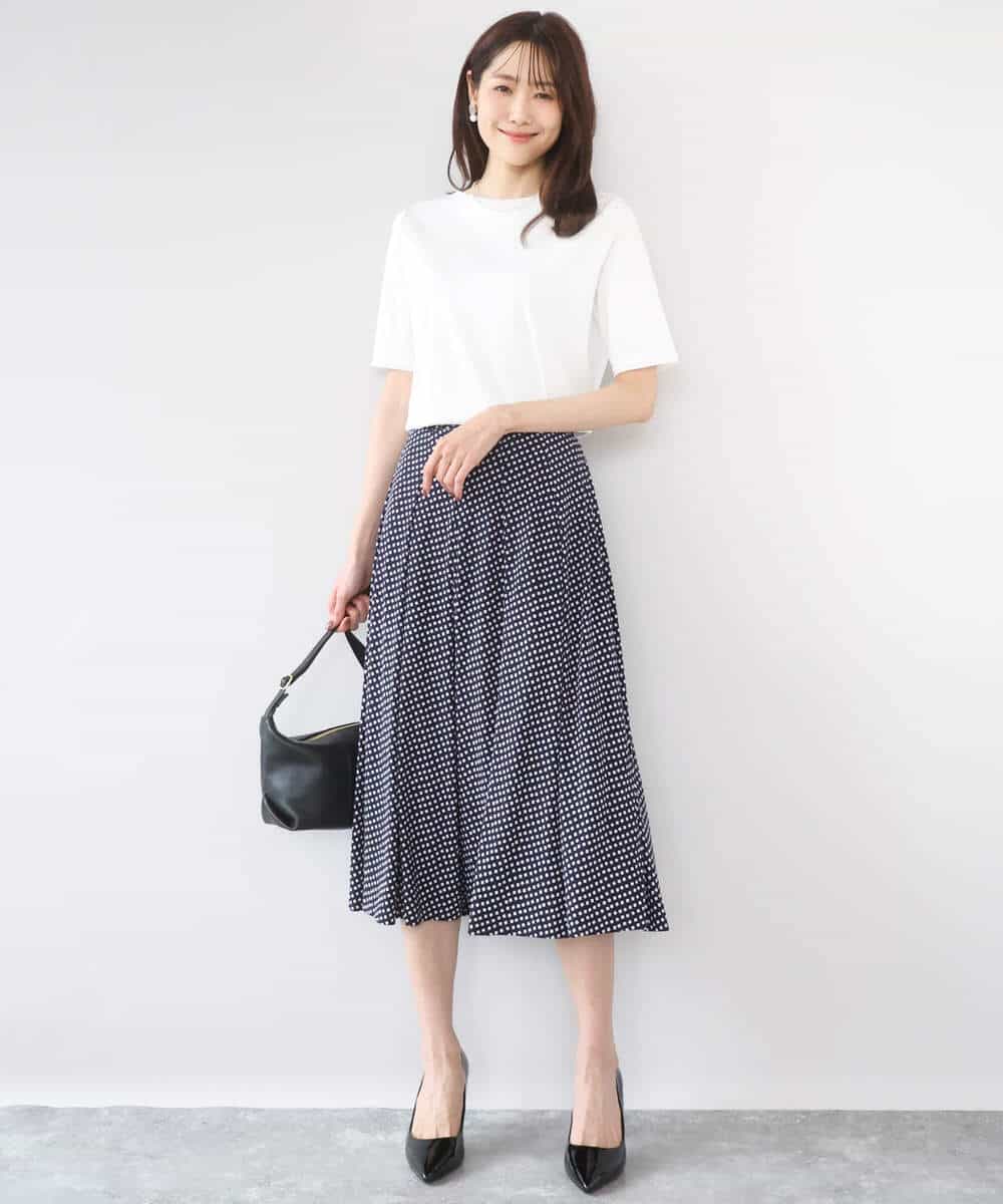 F1KGD33090 MK MICHEL KLEIN(小さいサイズ)(メゾン ドゥ サンク) 【小さいサイズ】シルケットフライス半袖カットソー/洗える ホワイト