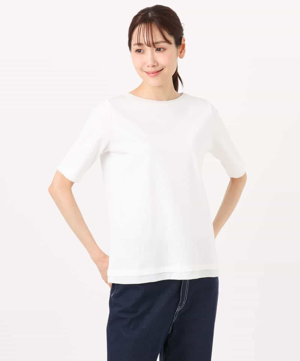 F1KGD33090 MK MICHEL KLEIN(小さいサイズ)(メゾン ドゥ サンク) 【小さいサイズ】シルケットフライス半袖カットソー/洗える ホワイト