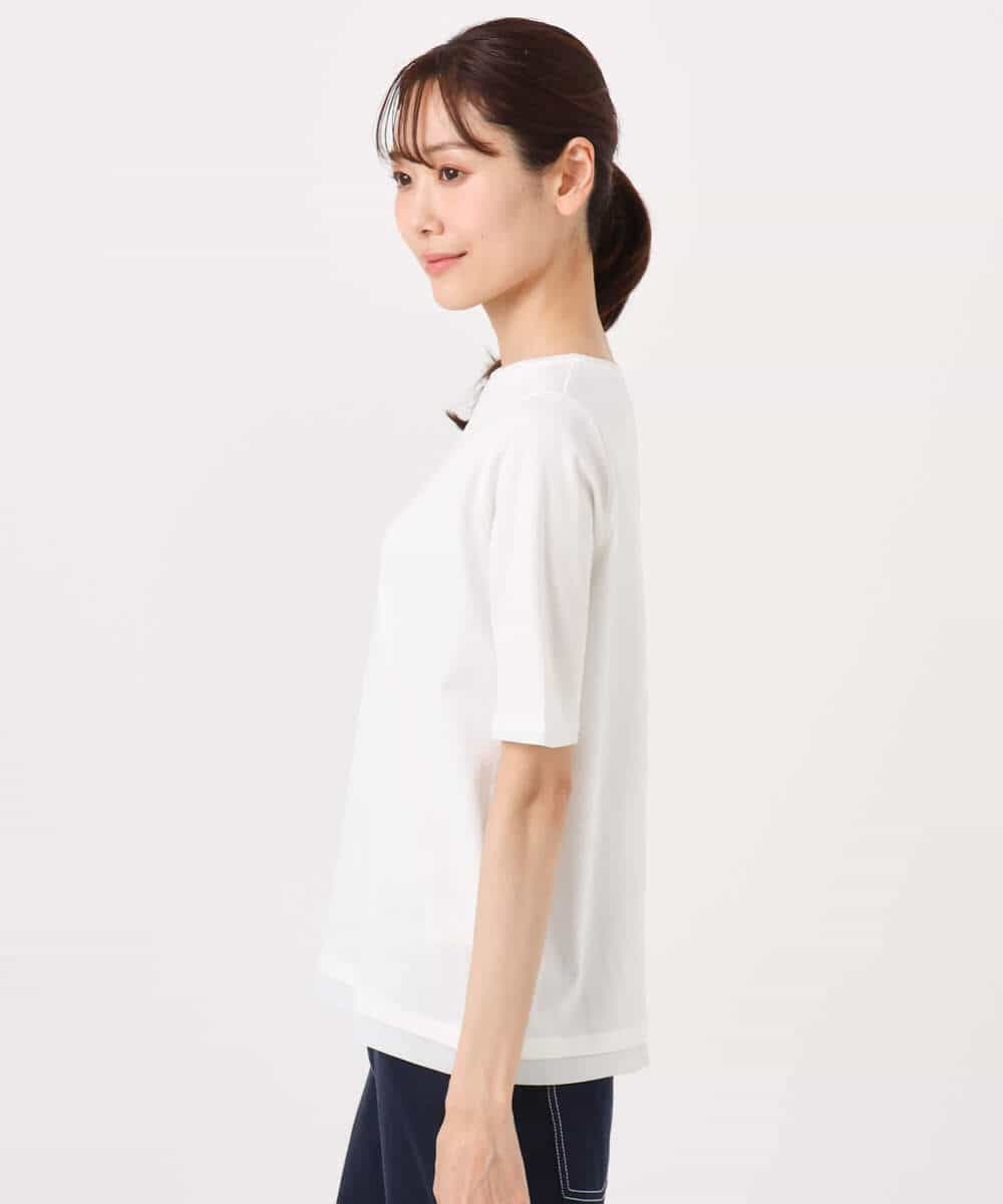 F1KGD33090 MK MICHEL KLEIN(小さいサイズ)(メゾン ドゥ サンク) 【小さいサイズ】シルケットフライス半袖カットソー/洗える ホワイト