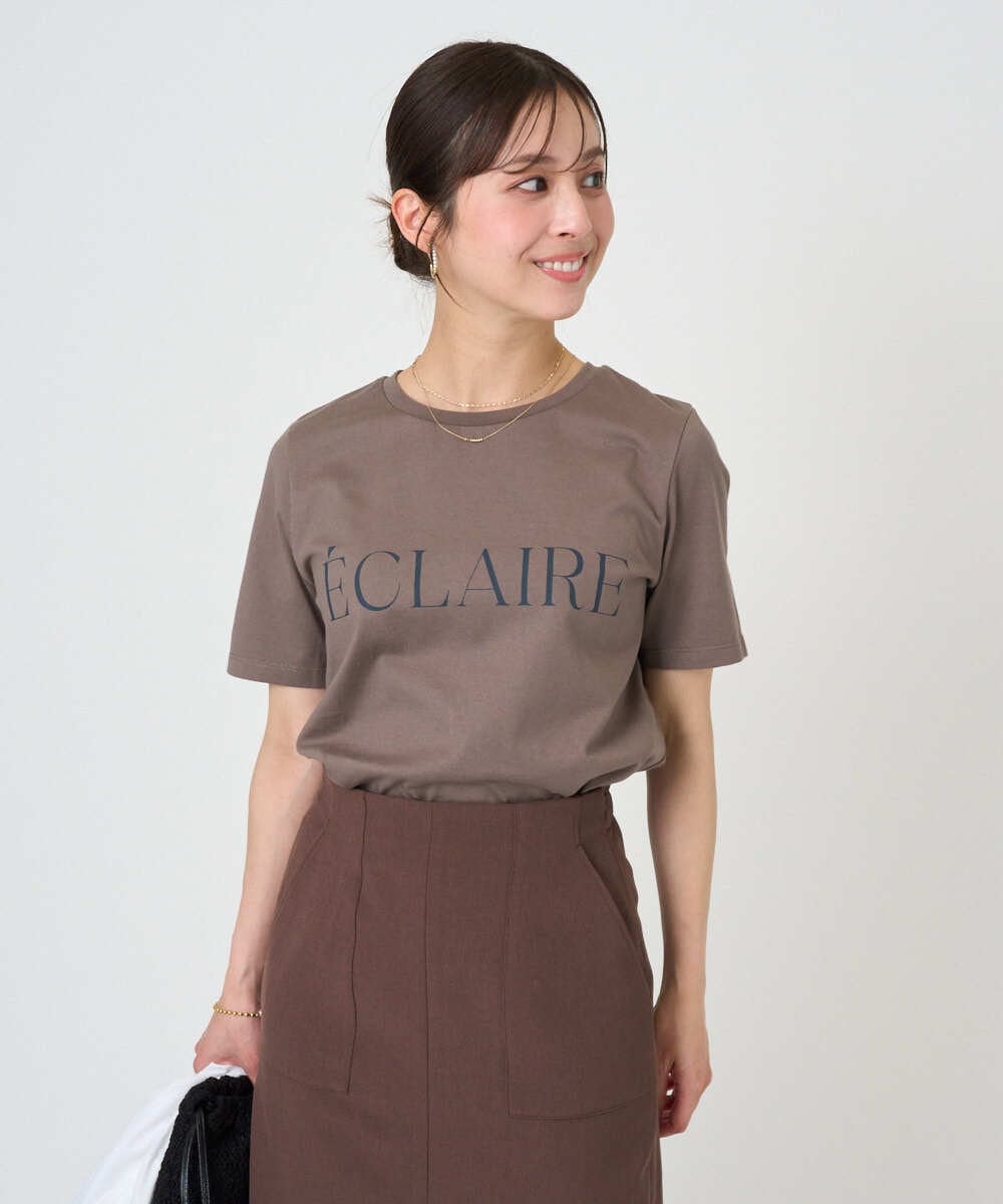 F1KGD41080 MK MICHEL KLEIN(小さいサイズ)(メゾン ドゥ サンク) 【小さいサイズ】ニュアンス配色コットンロゴTシャツ/洗濯機で洗える カーキブラウン