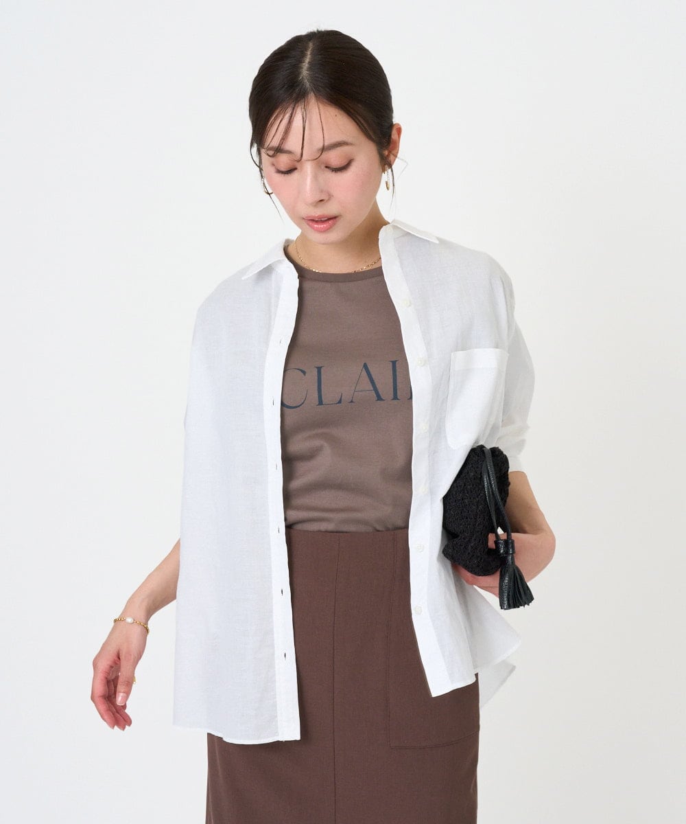 F1KGD41080 MK MICHEL KLEIN(小さいサイズ)(メゾン ドゥ サンク) 【小さいサイズ】ニュアンス配色コットンロゴTシャツ/洗濯機で洗える ホワイト