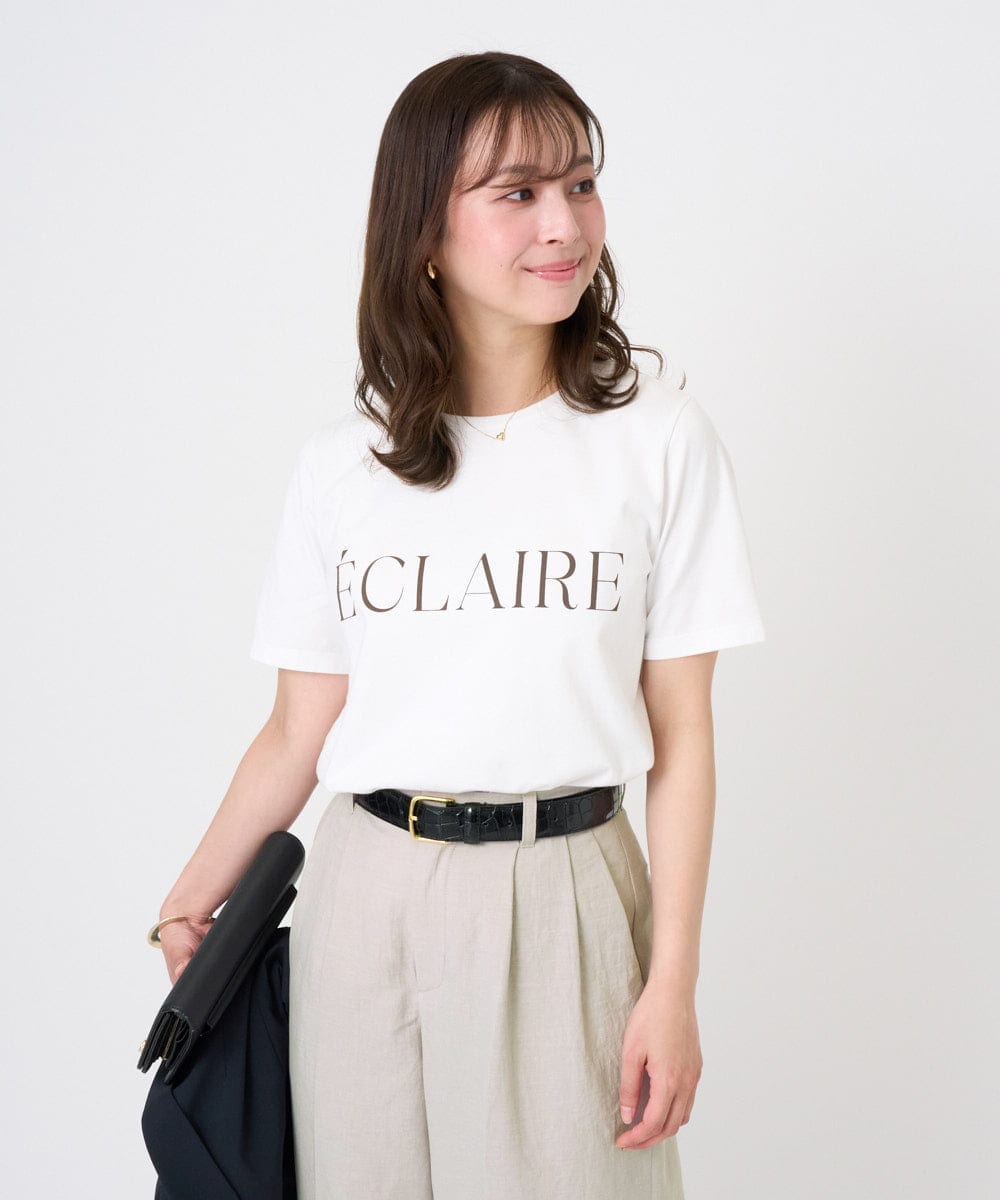 F1KGD41080 MK MICHEL KLEIN(小さいサイズ)(メゾン ドゥ サンク) 【小さいサイズ】ニュアンス配色コットンロゴTシャツ/洗濯機で洗える ホワイト
