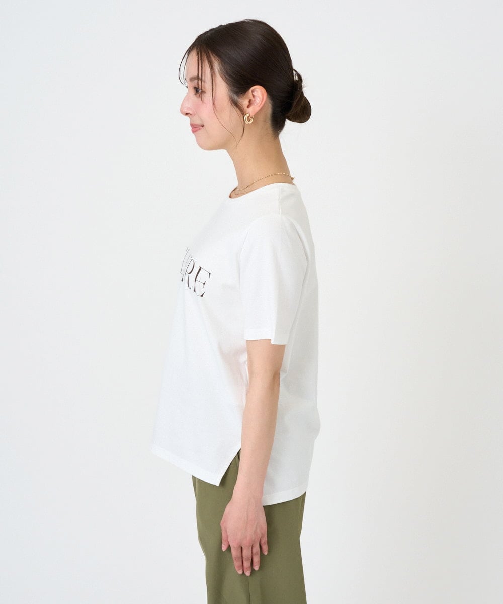 F1KGD41080 MK MICHEL KLEIN(小さいサイズ)(メゾン ドゥ サンク) 【小さいサイズ】ニュアンス配色コットンロゴTシャツ/洗濯機で洗える ホワイト