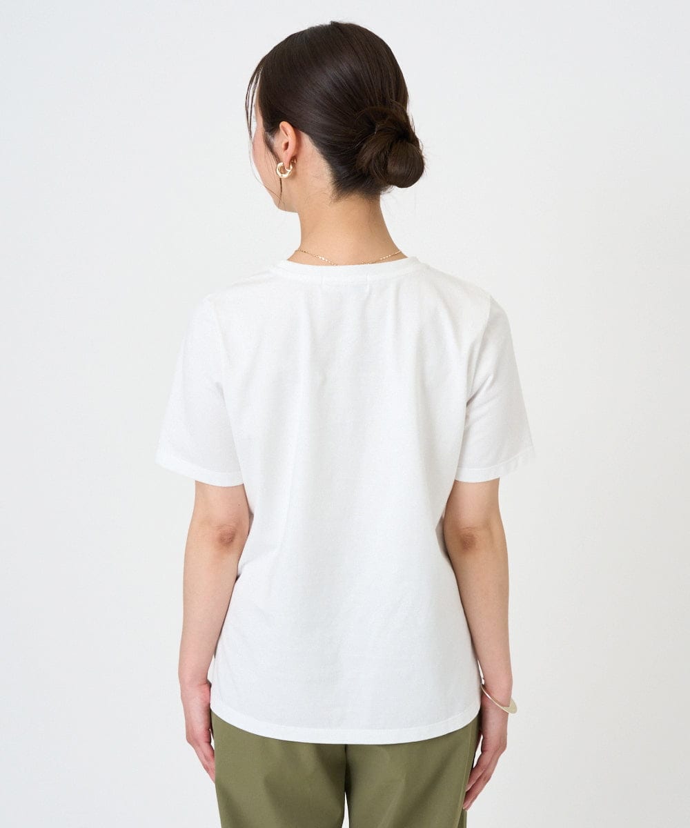 F1KGD41080 MK MICHEL KLEIN(小さいサイズ)(メゾン ドゥ サンク) 【小さいサイズ】ニュアンス配色コットンロゴTシャツ/洗濯機で洗える ホワイト