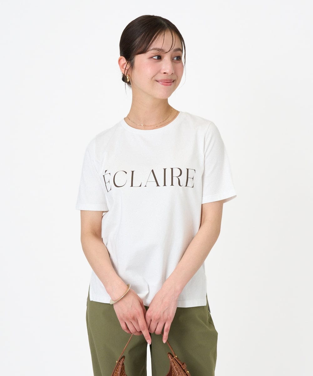 F1KGD41080 MK MICHEL KLEIN(小さいサイズ)(メゾン ドゥ サンク) 【小さいサイズ】ニュアンス配色コットンロゴTシャツ/洗濯機で洗える ホワイト