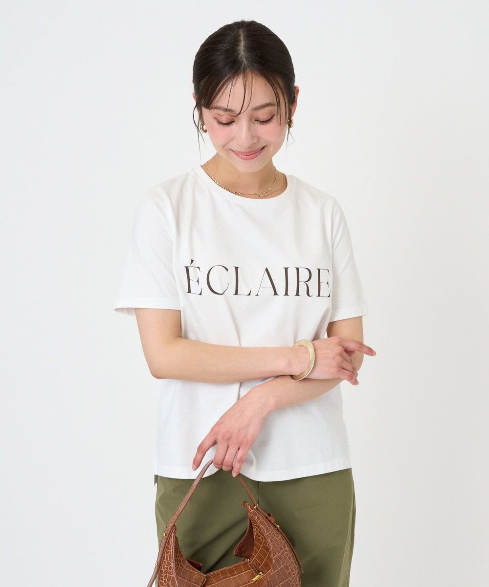 F1KGD41080 MK MICHEL KLEIN(小さいサイズ)(メゾン ドゥ サンク) 【小さいサイズ】ニュアンス配色コットンロゴTシャツ/洗濯機で洗える ホワイト