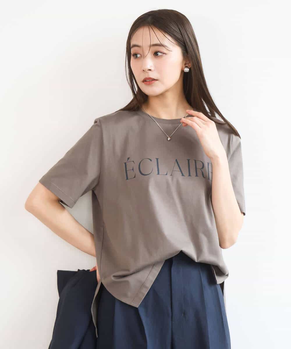 F1KGD41080 MK MICHEL KLEIN(小さいサイズ)(メゾン ドゥ サンク) 【小さいサイズ】ニュアンス配色コットンロゴTシャツ/洗濯機で洗える カーキブラウン
