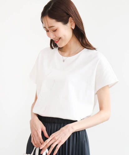 F1KGD50085 MK MICHEL KLEIN(小さいサイズ) 【小さいサイズ】[洗濯機で洗える]ニュアンスロゴ フレンチスリーブTシャツ