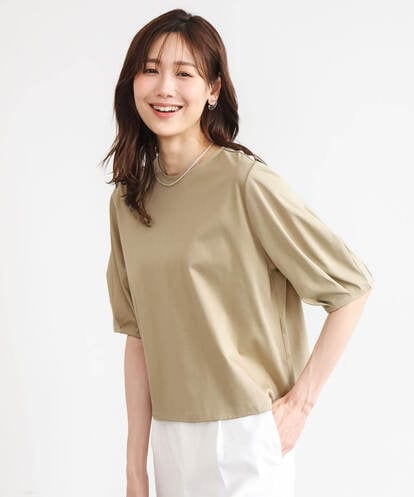 F1KGD51120  【小さいサイズ】[接触冷感/洗える]シルケットスムース タックスリーブカットソー