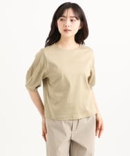 F1KGD51120 MK MICHEL KLEIN(小さいサイズ)(メゾン ドゥ サンク) 【小さいサイズ】[接触冷感/洗える]シルケットスムース タックスリーブカットソー ホワイト