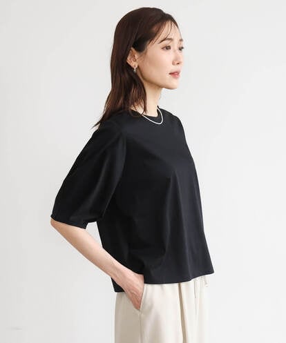 F1KGD51120 MK MICHEL KLEIN(小さいサイズ) 【小さいサイズ】[接触冷感/洗える]シルケットスムース タックスリーブカットソー