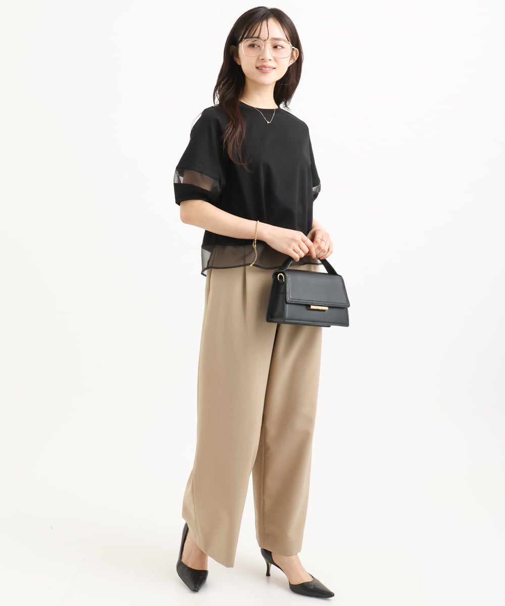 F1KGD56110 MK MICHEL KLEIN(小さいサイズ)(メゾン ドゥ サンク) 【小さいサイズ】[洗える]シアー切替えランタンスリーブカットソー ミント