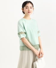 F1KGD56110 MK MICHEL KLEIN(小さいサイズ)(メゾン ドゥ サンク) 【小さいサイズ】[洗える]シアー切替えランタンスリーブカットソー ミント