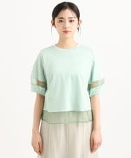 F1KGD56110 MK MICHEL KLEIN(小さいサイズ)(メゾン ドゥ サンク) 【小さいサイズ】[洗える]シアー切替えランタンスリーブカットソー ミント