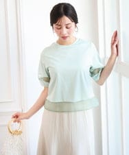 F1KGD56110 MK MICHEL KLEIN(小さいサイズ)(メゾン ドゥ サンク) 【小さいサイズ】[洗える]シアー切替えランタンスリーブカットソー ミント