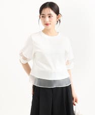 F1KGD56110 MK MICHEL KLEIN(小さいサイズ)(メゾン ドゥ サンク) 【小さいサイズ】[洗える]シアー切替えランタンスリーブカットソー ミント