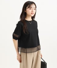 F1KGD56110 MK MICHEL KLEIN(小さいサイズ)(メゾン ドゥ サンク) 【小さいサイズ】[洗える]シアー切替えランタンスリーブカットソー ミント