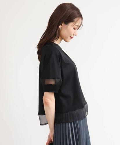 F1KGD56110 MK MICHEL KLEIN(小さいサイズ) 【小さいサイズ】[洗える]シアー切替えランタンスリーブカットソー