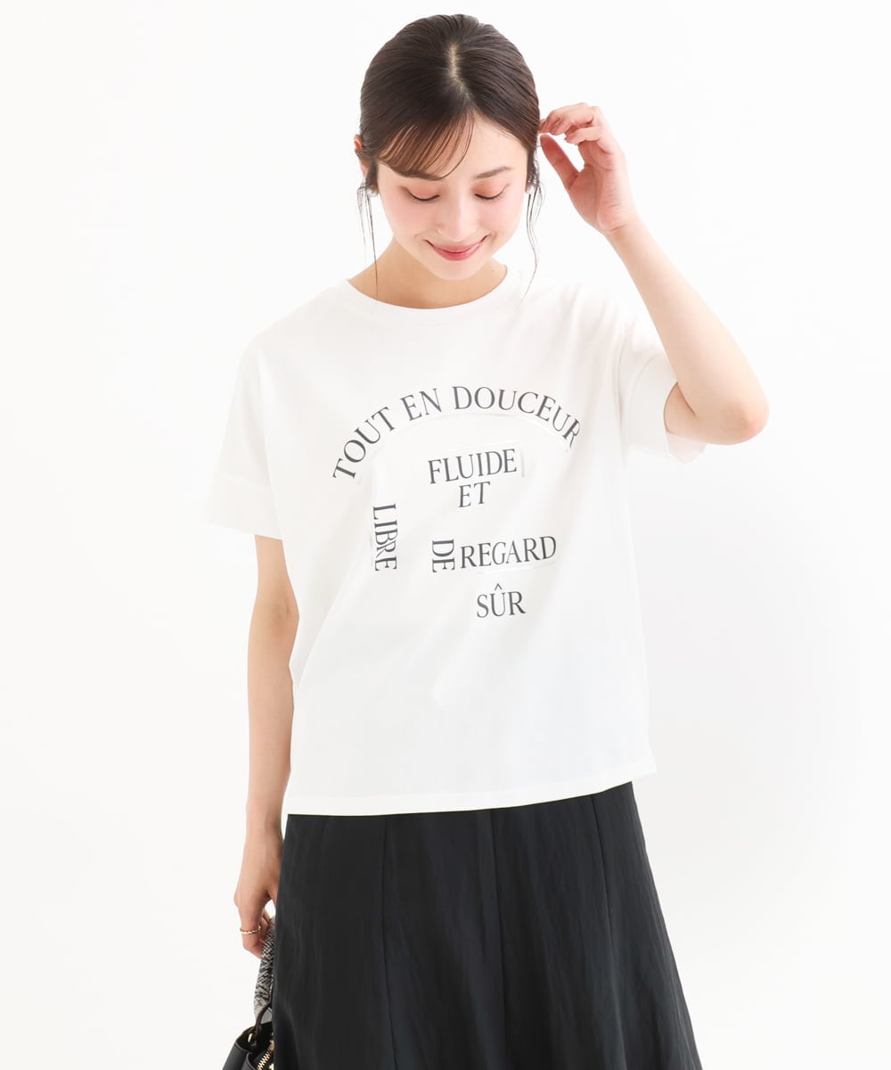 F1KGD60085 MK MICHEL KLEIN(小さいサイズ)(メゾン ドゥ サンク) 【小さいサイズ】[UVカット/接触冷感/洗濯機で洗える]デザインロゴTシャツ ホワイト
