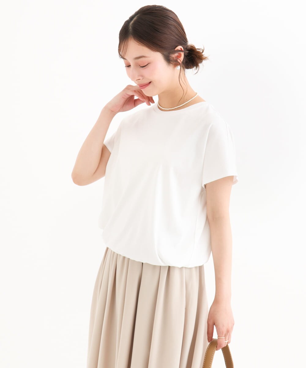 F1KGD62090 MK MICHEL KLEIN(小さいサイズ)(メゾン ドゥ サンク) 【小さいサイズ】[接触冷感/洗える]裾ドロストデザインカットソー グレージュ