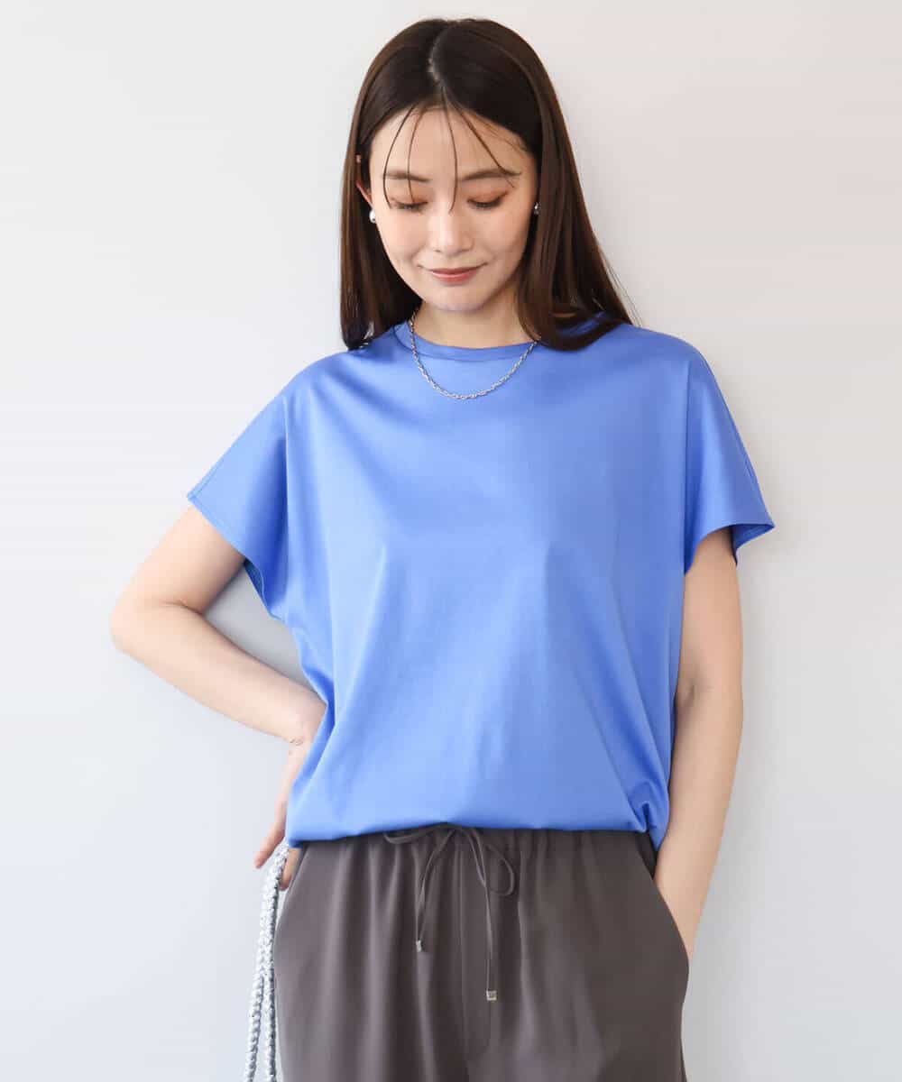 F1KGD62090 MK MICHEL KLEIN(小さいサイズ)(メゾン ドゥ サンク) 【小さいサイズ】[接触冷感/洗える]裾ドロストデザインカットソー ブルー