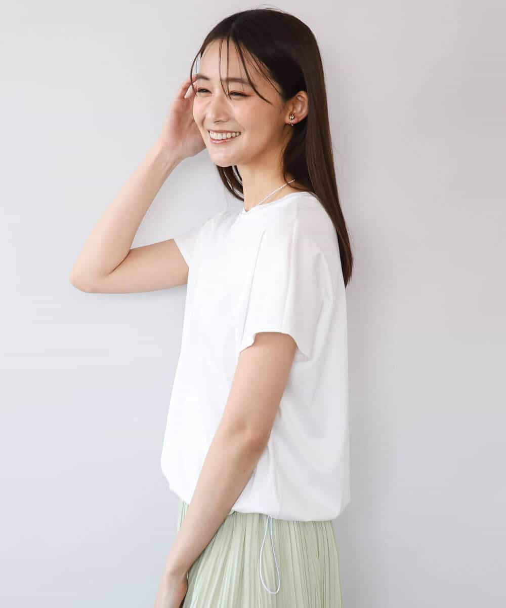 F1KGD62090 MK MICHEL KLEIN(小さいサイズ)(メゾン ドゥ サンク) 【小さいサイズ】[接触冷感/洗える]裾ドロストデザインカットソー ホワイト