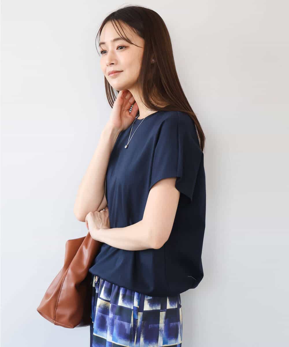 F1KGD62090 MK MICHEL KLEIN(小さいサイズ)(メゾン ドゥ サンク) 【小さいサイズ】[接触冷感/洗える]裾ドロストデザインカットソー グレージュ