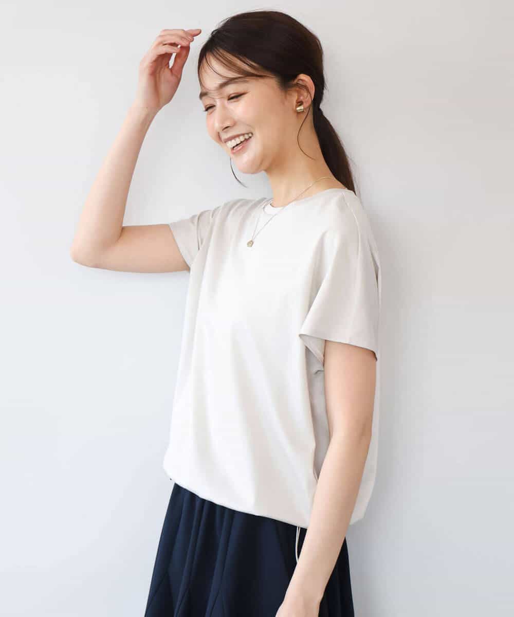 F1KGD62090 MK MICHEL KLEIN(小さいサイズ)(メゾン ドゥ サンク) 【小さいサイズ】[接触冷感/洗える]裾ドロストデザインカットソー グレージュ