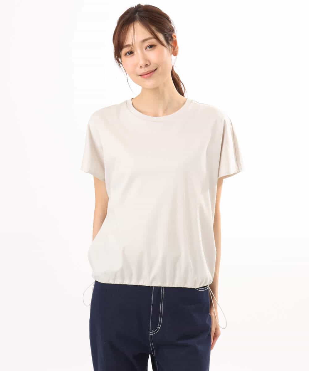 F1KGD62090 MK MICHEL KLEIN(小さいサイズ)(メゾン ドゥ サンク) 【小さいサイズ】[接触冷感/洗える]裾ドロストデザインカットソー グレージュ