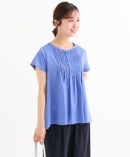 F1KGD62130 MK MICHEL KLEIN(小さいサイズ)(メゾン ドゥ サンク) 【小さいサイズ】[接触冷感/洗える]シルケット天竺Aラインカットソー ブルー