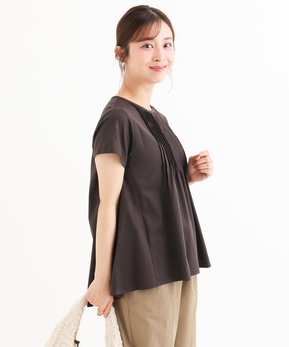 F1KGD62130 MK MICHEL KLEIN(小さいサイズ)(メゾン ドゥ サンク) 【小さいサイズ】[接触冷感/洗える]シルケット天竺Aラインカットソー ホワイト