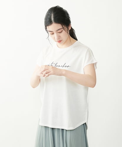 F1KGP08085  【小さいサイズ】フレンチスリーブロゴTシャツ/洗える