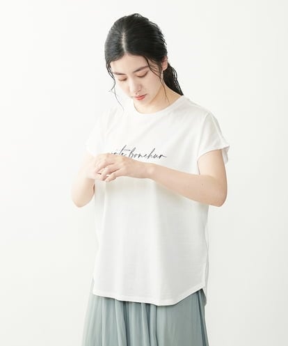 Maison de CINQ(メゾン ドゥ サンク) 【小さいサイズ】フレンチスリーブロゴTシャツ/洗える ホワイト/白 36